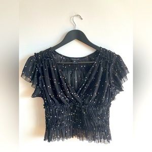 RACHEL ZOE | See-through Black polka-dot top | Size Small